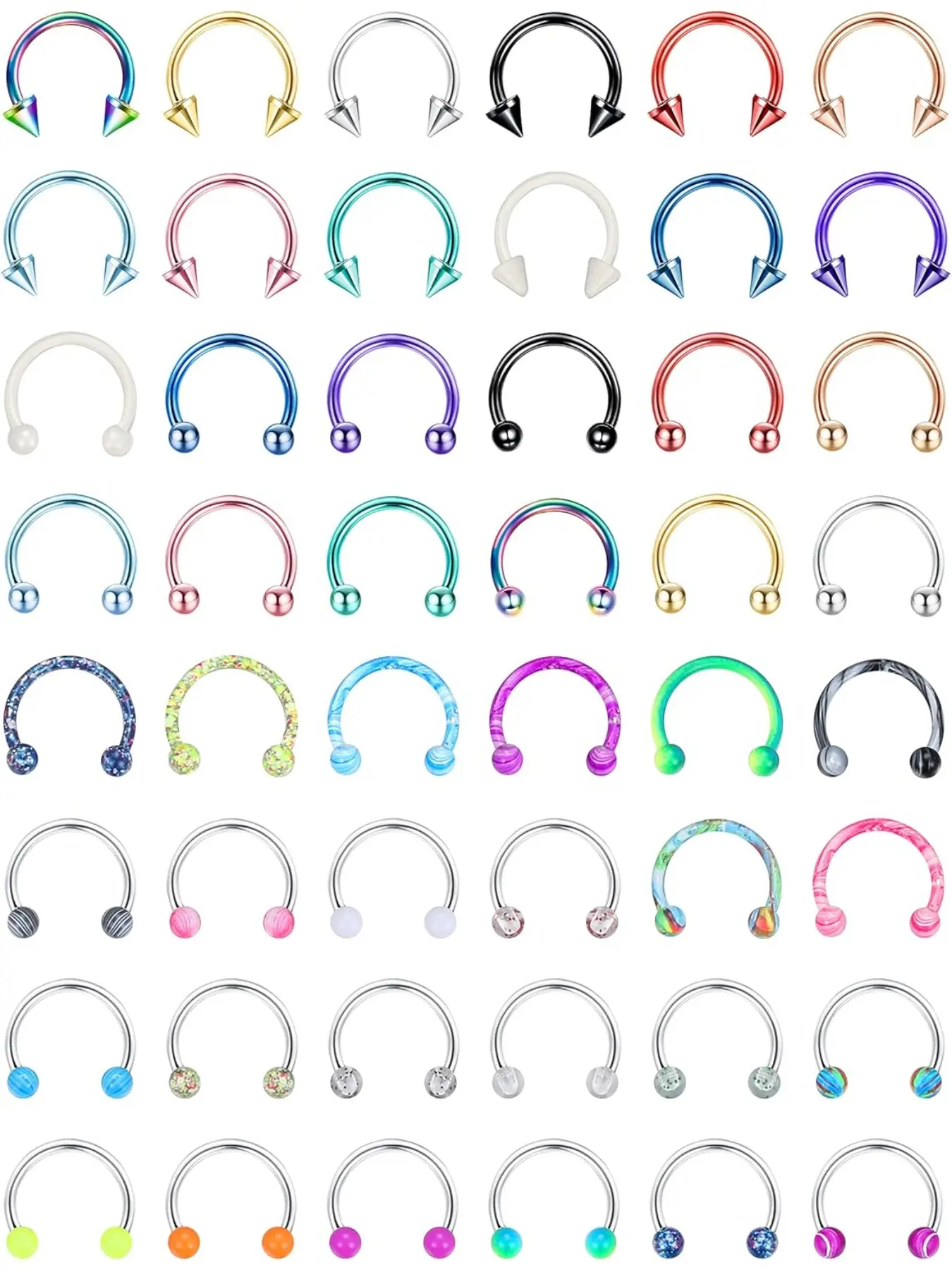 48 Pcs 16G Stainless Steel Septum Piercing Rings, Cartilage Helix Tragus Earring Hoops, Eyebrow Lip Retainers for Women & Men, Body Piercing Jewelry
