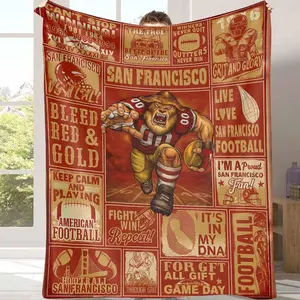 San Red Francisco Football Fans Flannel Blanket Gifts for Men Women Football Team Lovers Throw Blanket