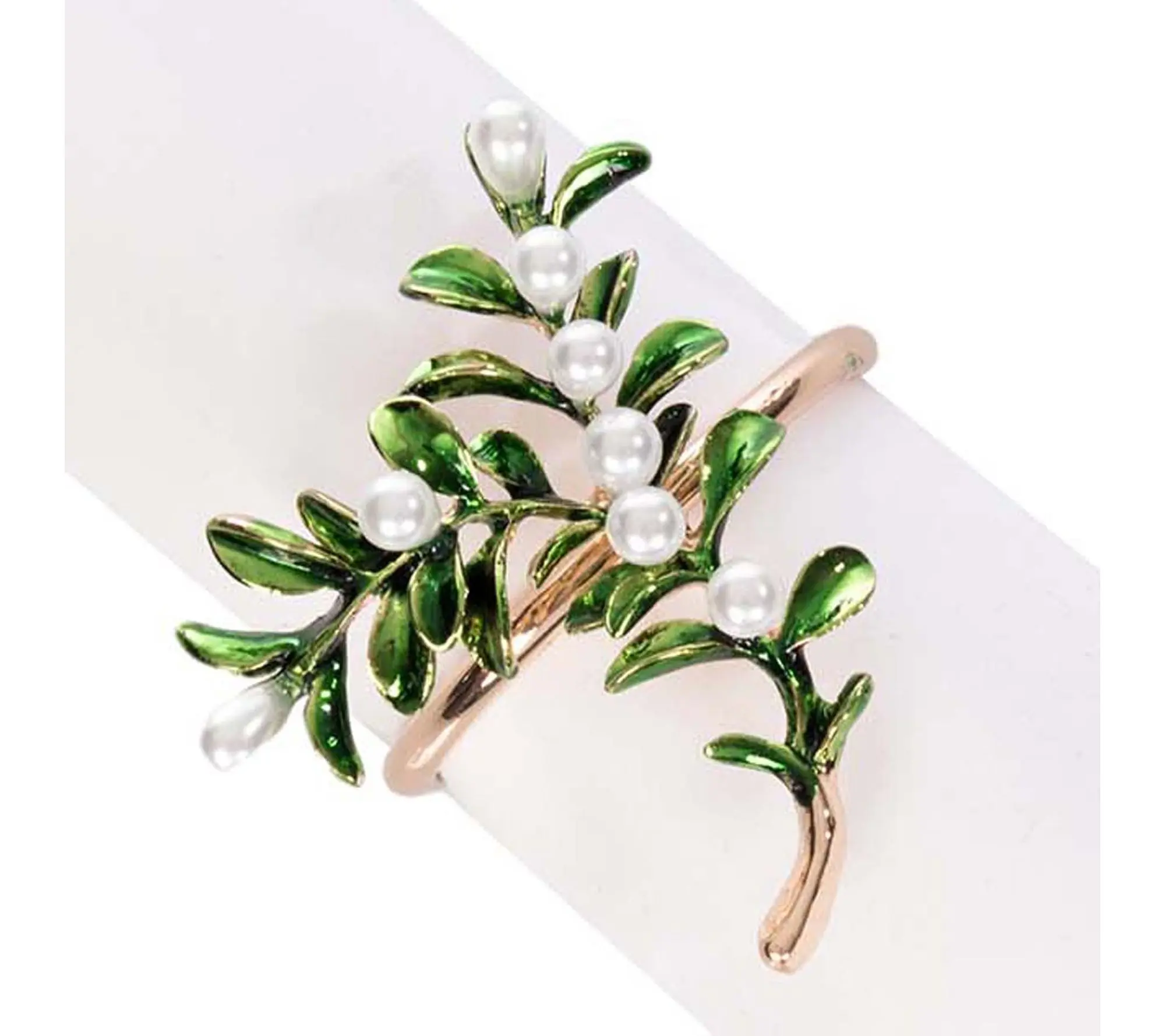 Pearls and Leaves Tabletop Napkin Rings Set of4 by Valarie
