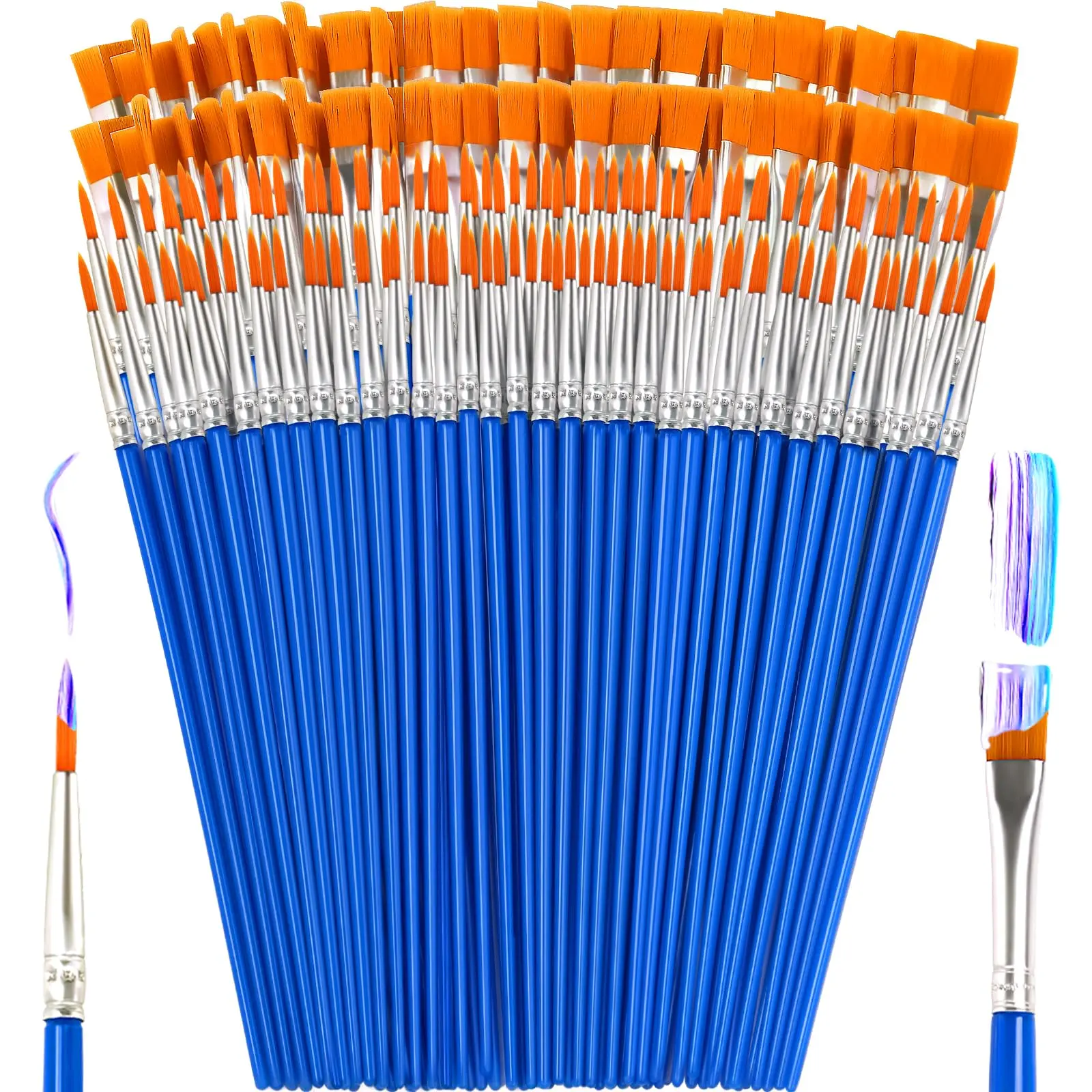 Small Paint Brushes Bulk, 160 Pcs Flat Tip Round Acrylic Paint Brushes for Kids Classroom Acrylic Watercolor Canvas Face Painting Touch Up