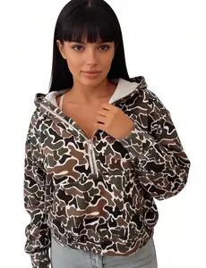 Camo Hoodie, Camo Hoodie Oversized Quarter Zip Pullover Women Cute Camo Zip Up Hoodie Colorful Patchwork Cheetah Hoodies