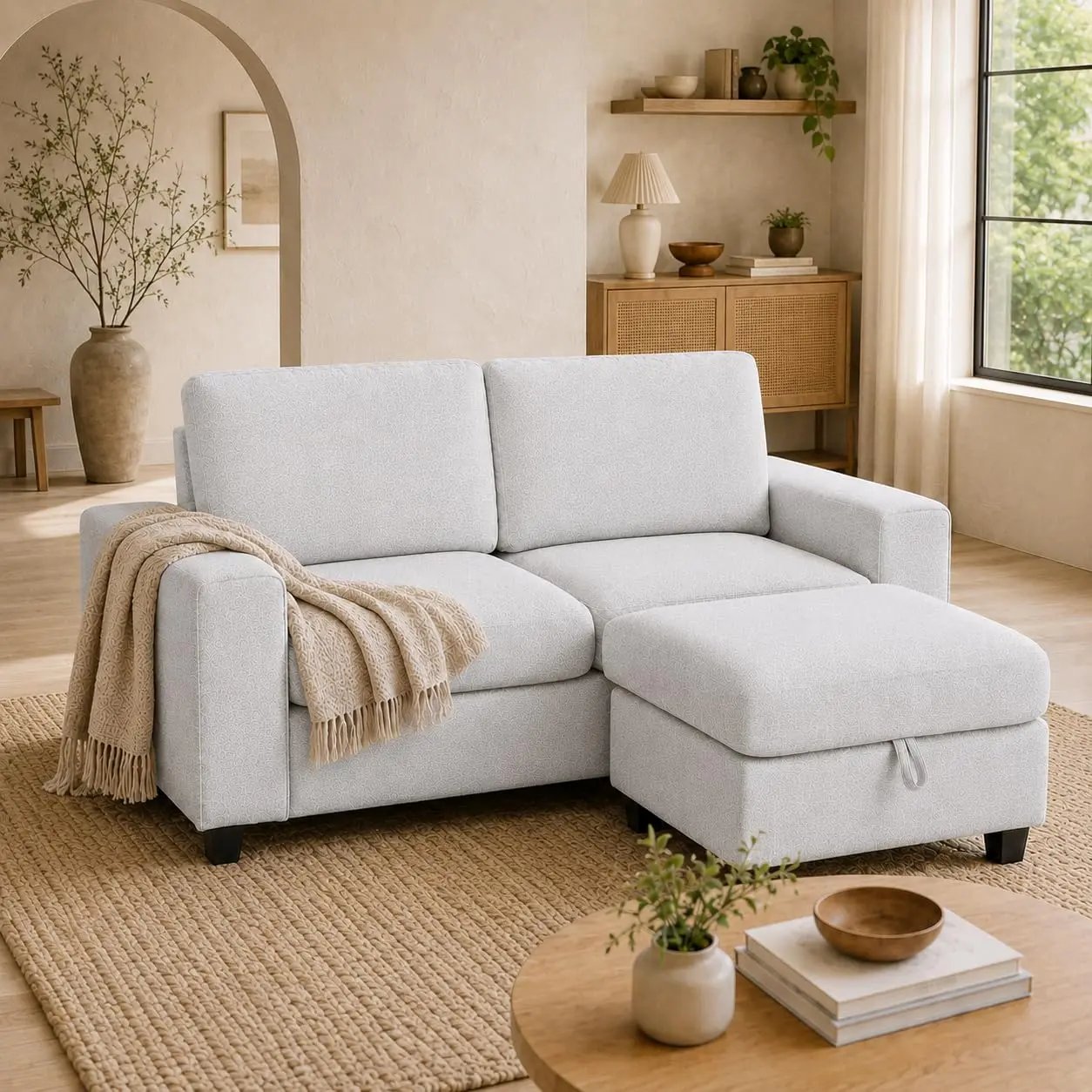 Garvee L Shaped Sectional Sofa with Ottoman - Compact and Stylish Small Couch Perfect for Living Room Seating and Relaxation