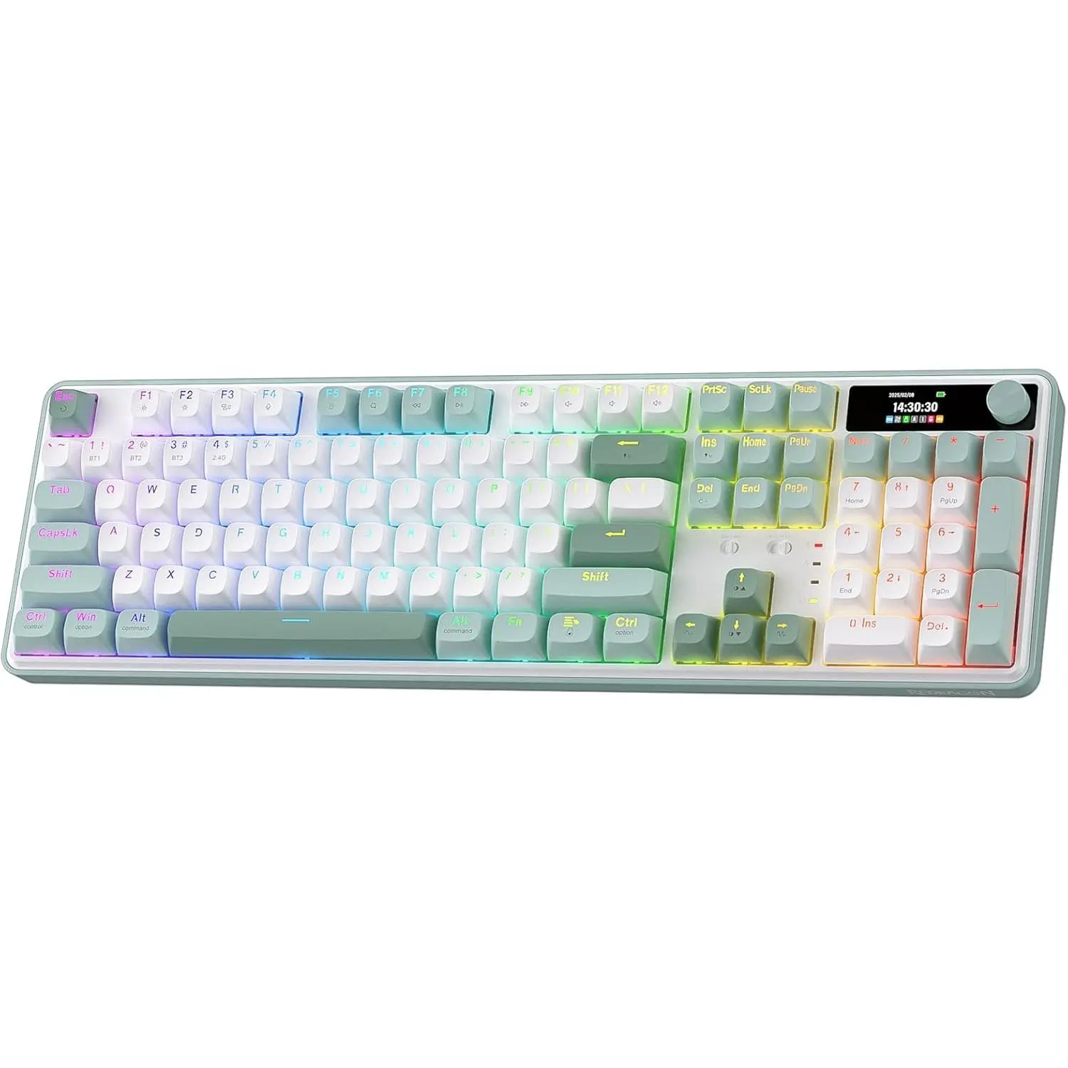 Redragon K761 Wireless Gasket Gaming Keyboard w/Hype Screen & Knob, 104 Keys Mechanical Keyboard, Easy-Control 1.14’’ TFT Info Display, 5-Layer Noise Dampening, Custom Linear Switch, Jade Cloud Color tiktokshopbacktoschool
