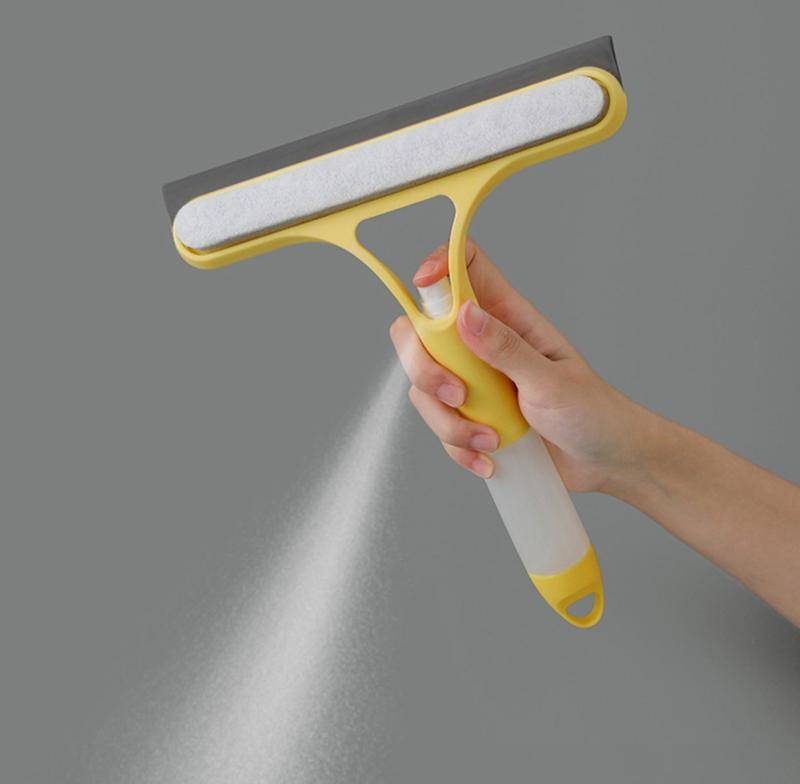 3 in 1 Glass Cleaner Squeegee with Sprayer - Streak-Free Window Cleaning Tool, Squeegee for Shower Glass, Ergonomic Handle Set , Yellow and White