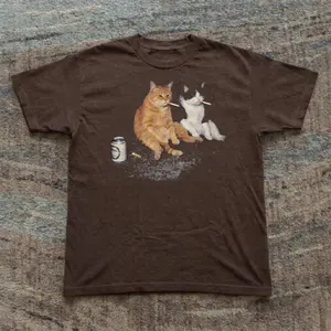 Gildan Men's Women's T-shirt, Cat Sad, Funny Cat Couple, Valentine's Day, Gifts Shirt, Unisex Vintage Graphic Tees Gothic Grunge Y2k Emo Scene Amity Affliction Style Clothes Men Women Streetwear