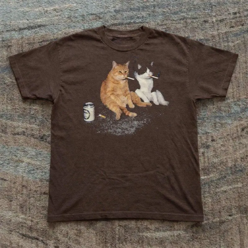 Gildan Men's Women's T-shirt, Cat Sad, Funny Cat Couple, Valentine's Day, Gifts Shirt, Unisex Vintage Graphic Tees Gothic Grunge Y2k Emo Scene Amity Affliction Style Clothes Men Women Streetwear