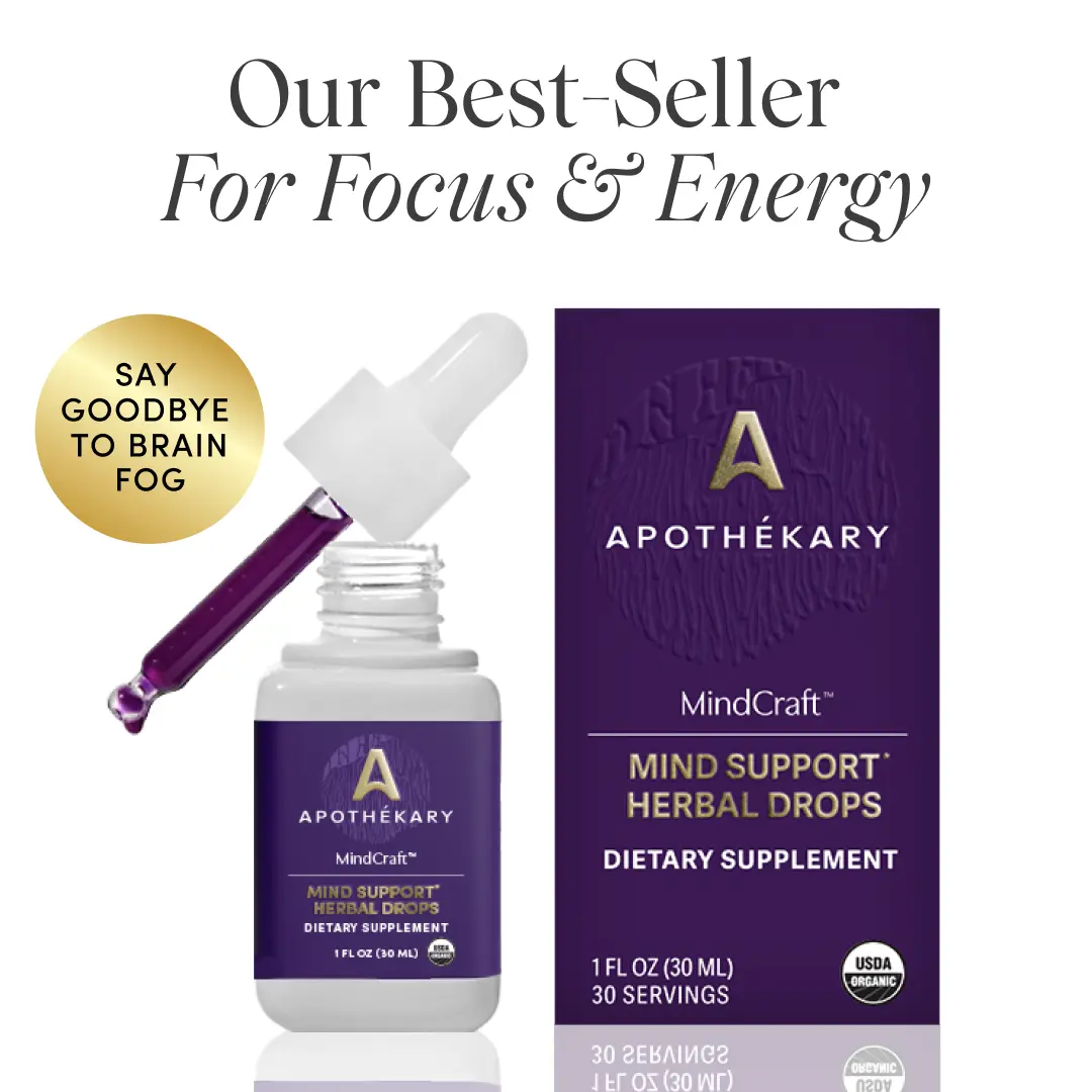 Apothékary Mindcraft - Focus, Energy & Longevity Liquid Herbal Drops* | Alcohol-Free, Certified Organic, Certified Gluten-Free, PETA Certified Vegan & Cruelty-Free, Third Party Tested, Plant-Based, No Artificial Additives, Made in the USA Health Fitness