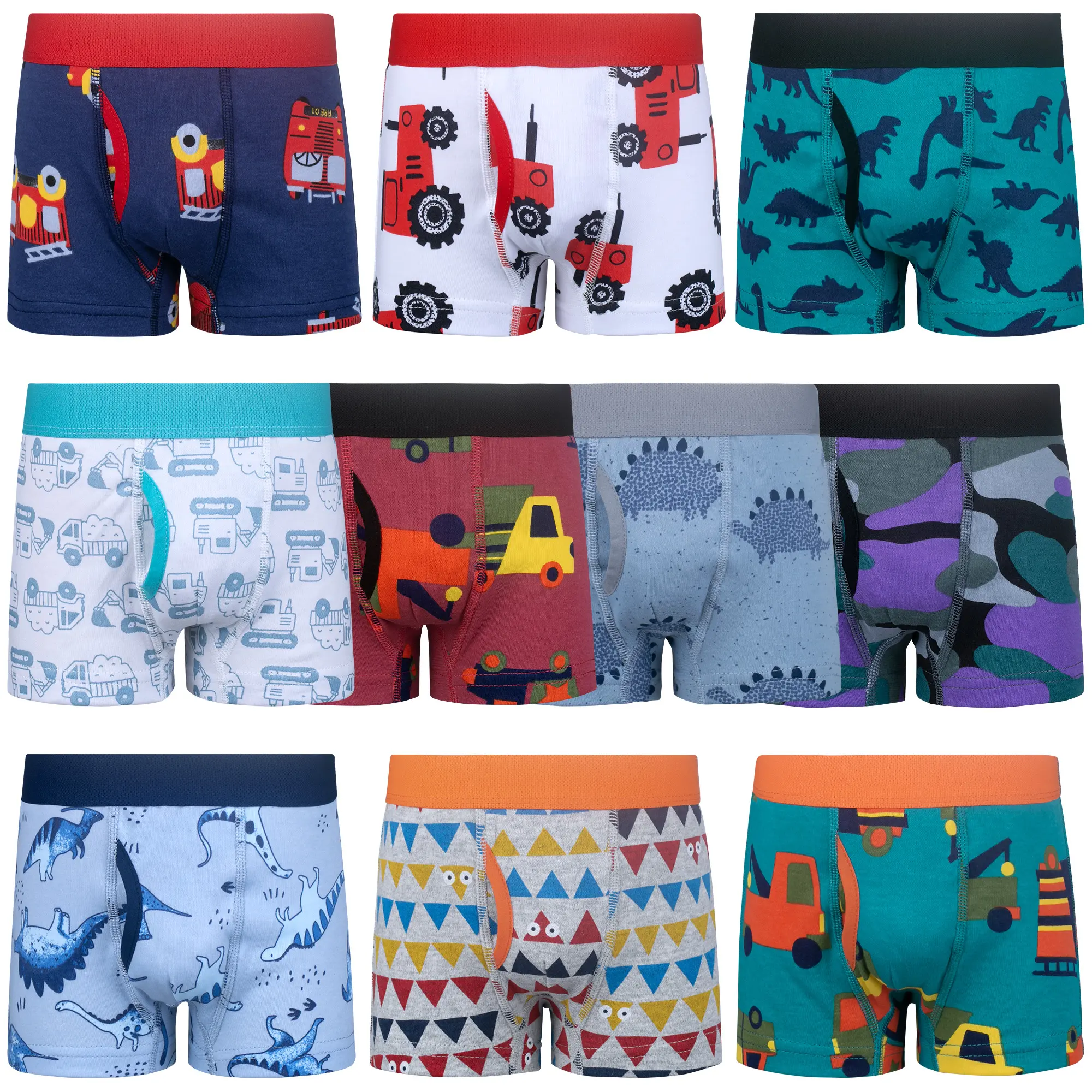BIG ELEPHANT Boys Boxer Briefs 10 Pack, 100% Cotton Kids Underwear, Soft Breathable Tagless Boxer Briefs for Boys Ages 3-9, Fun Prints, Back to School Essentials,back to school
