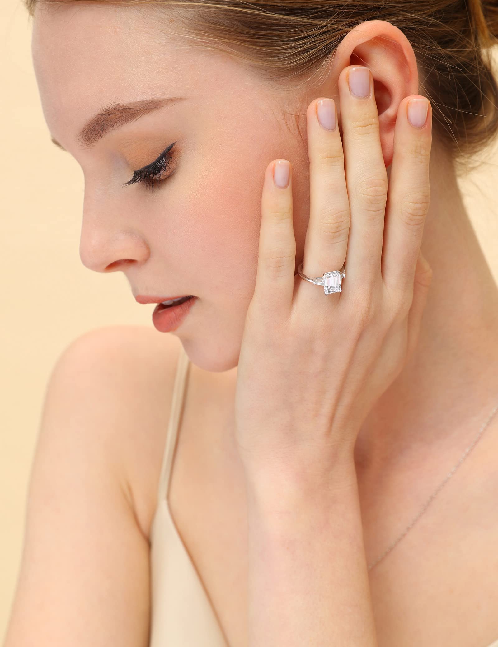 EAMTI 3CT 925 Sterling Silver Engagement Ring 3-Stone Cubic Zirconia Wedding Bands for Women