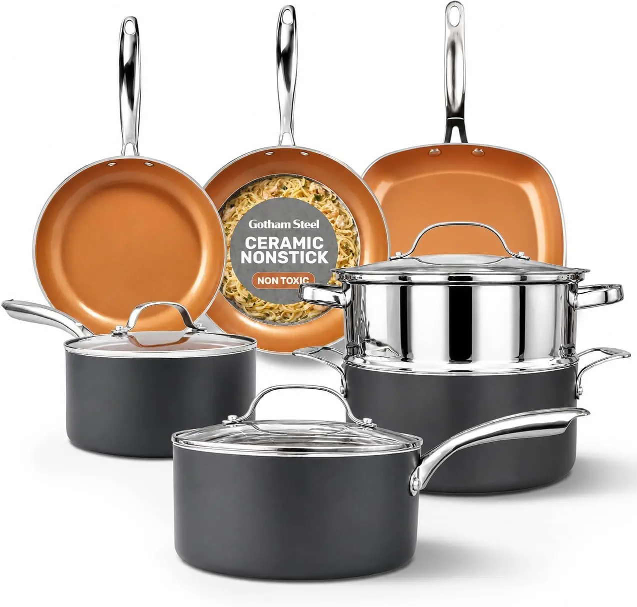 GOTHAM STEEL 12 Pc Titanium Ceramic Cookware Set Nonstick, Diamond Infused