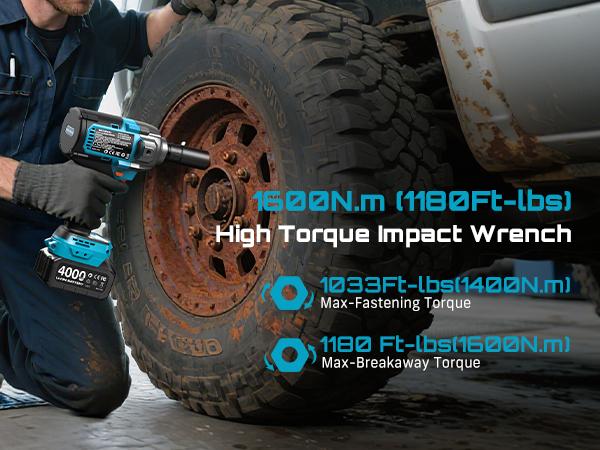 SEESII Upgraded Electric Impact Wrench w/ Detachable Handle - 1180 Ft-lbs (1600 N·m) 1/2" High-Torque, 21V Cordless + 2x 4.0Ah Batteries | for Car/Truck/Mower/Industrial Tasks, Black Friday Deals