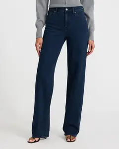 Express High Waisted Dark Wash Relaxed Straight Jeans