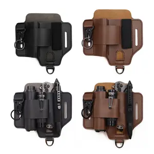 Gift selection: solid color men's casual waist bag, outdoor multifunctional waist bag, handmade leather, outdoor hiking multi-purpose tool storage, suitable for fishing, hunting, gathering, daily outdoor carrying waist bag