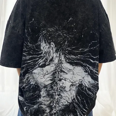 Men's 100% Cotton Soft Round Neck Baggy Attack on Titan Eren Graphic T-Shirt - Short-Sleeve Acid Wash DTG Printed Survey Corps Anime Top, Cool Gifts for Guys, Streetwear Clothing