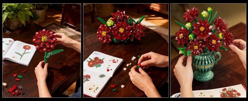 Black Dahlia Flowers Bonsai Building Set, Botanical Collection Building Block, Artificial Plant Kit Home Decor, 503 PCS Flower Bouquet Birthday Gift for Her Adults Kids Boys Girls 12+