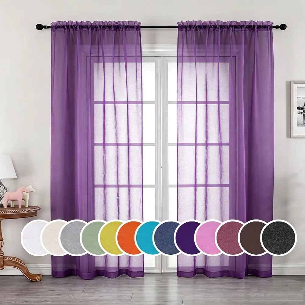 Sheer curtains, suitable for living room/bedroom, rod pocket sheer curtains, 2-piece set, home and kitchen