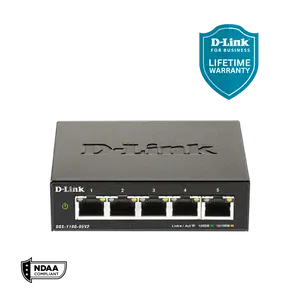 D-Link 5-Port Gigabit Smart Managed Switch (DGS-1100-05V2) Web Managed | Cable Diagnostics | Fanless | Compact Metal Desktop | NDAA Compliant