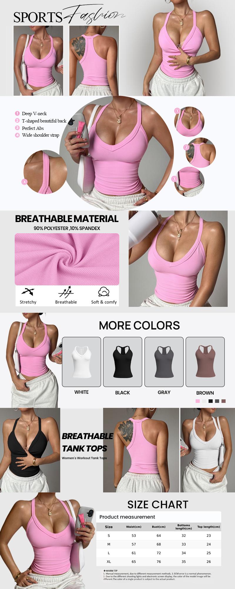 3 Pack Women's Halter Tank Tops, V Neck Ribbed Sleeveless Crop Tops, Casual Layering Camisole for Women, 4 Way Stretch Breathable Tops for Workout Yoga Daily Outing -