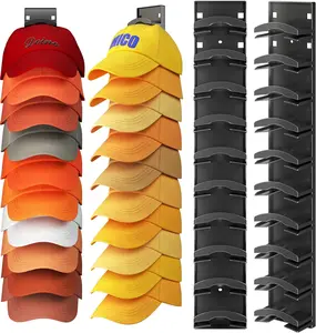 Hat Organizer Hold up to 20 Hats, 2 Pack Hat Rack for Wall with Strong Adhesive, Hat Organizer for Baseball Caps Display for Door Closet, Hat Hanger Holder Multilayer Two Mounting Option(White/Black)