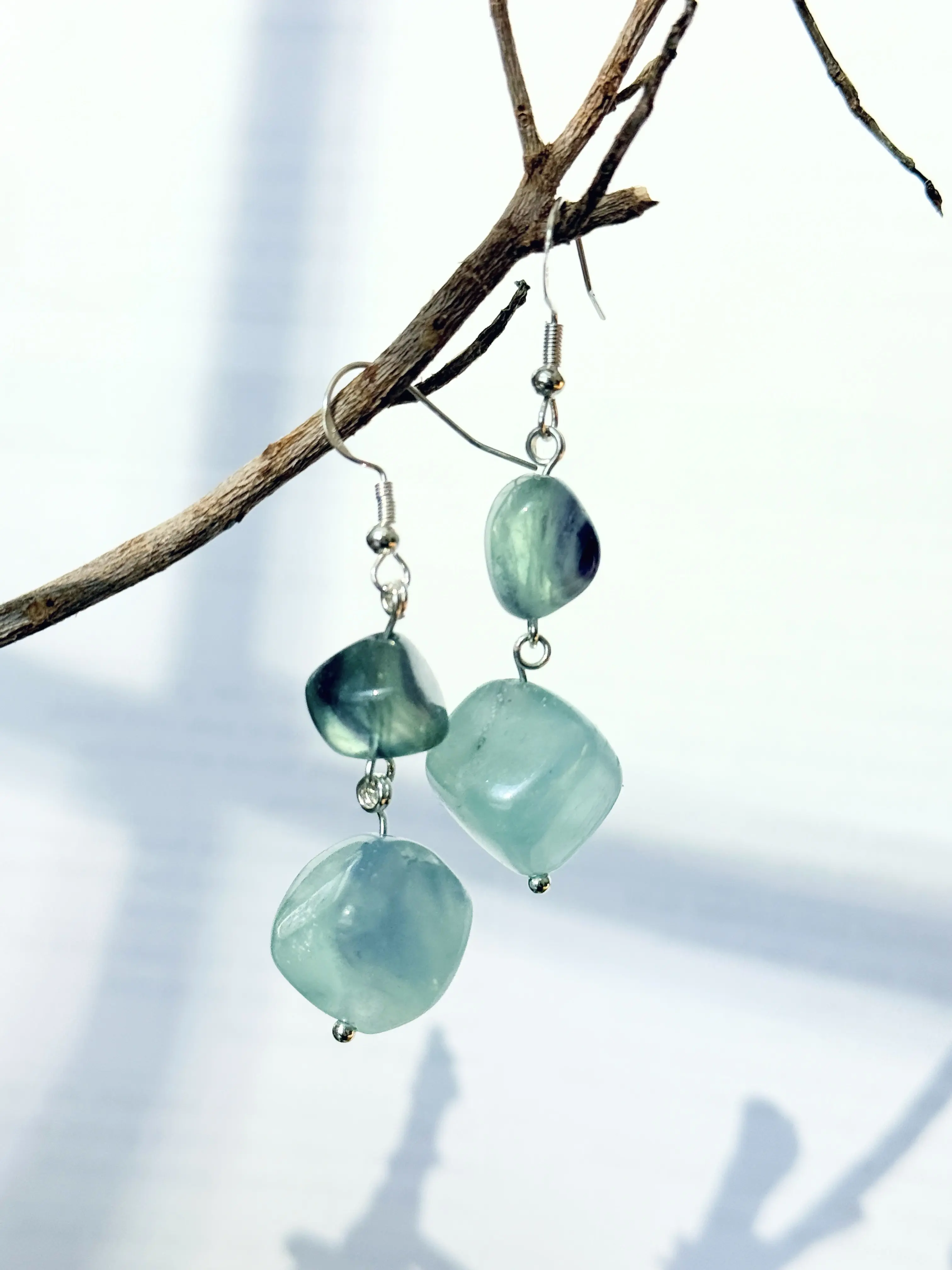 Natural Fluorite Earrings | Soft Ocean Green Crystal Dangle | Handmade One of a Kind
