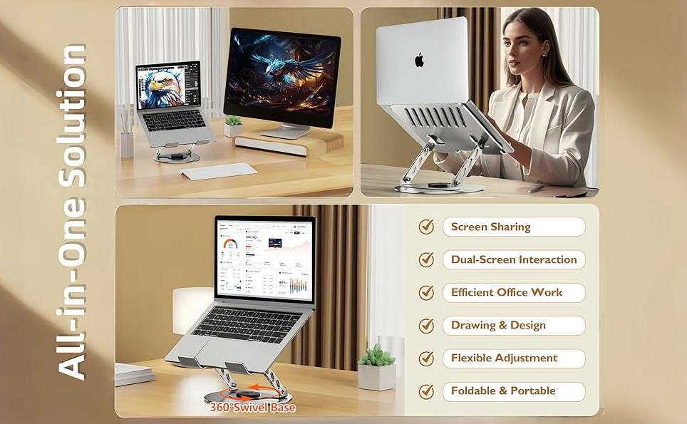 【360° Rotating Laptop Stand】Adjustable Foldable Aluminum Laptop Stand, 2-in-1 Multifunctional Laptop Stand Hub for Gaming laptop & Mobile stand,Gray 【360° Rotating Laptop Stand】Adjustable Foldable Aluminum Laptop Stand, 2-in-1 Multifunctional Laptop Stand Hub for Gaming laptop & Mobile stand,Gray