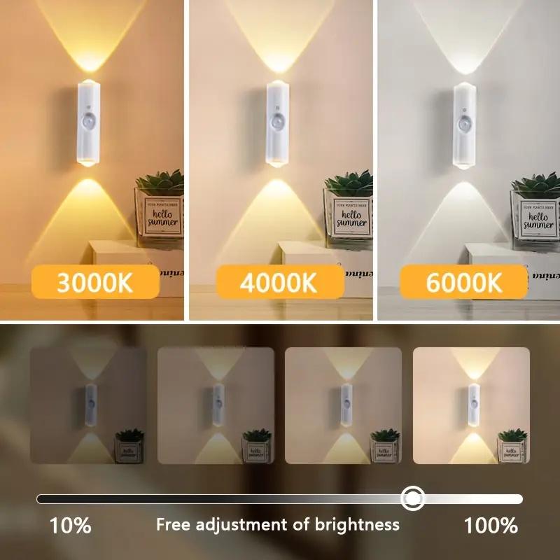 3PCS LED Motion Sensor Light Dimmable USB Rechargeable Night Light with 3 Color Modes for Bedroom Bathroom Stairs Bedside Reading Light Smart Glow Cord-Free Convenience
