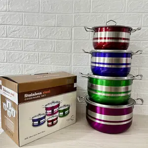 Stainless Steel Cookware Set 4 Colorful Pots with Lids | 20-26 cm for Kitchen & Restaurant Use