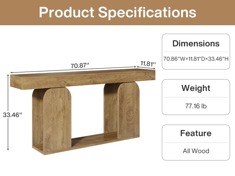 Tribesigns 70.9-Inch Extra Long Farmhouse Console Table, 2-Tier Wooden Entryway Console with Storage Shelf, Sofa Table Behind Couch for Hallway, Living Room, Entrance, Light Brown