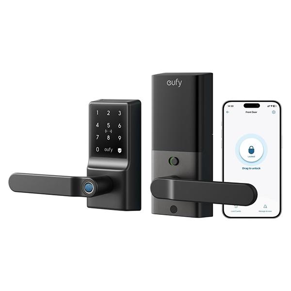 eufy Smart Lock C33, Keyless Fingerprint Door Lock with Handle, Integrated Wi-Fi, Remote Control via App, Biometric Entry Knob, Auto-Locking, IP53 Waterproof (2025 New Version)