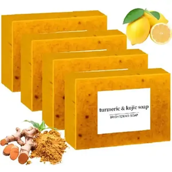 Turmeric Lemon Kojic Handmade Soap Bar 1 pcs – Natural Brightening Face & Body Cleanser, Anti-Bacterial, Dark Spot & Acne Care, Gentle Exfoliating Soap for All Skin Types