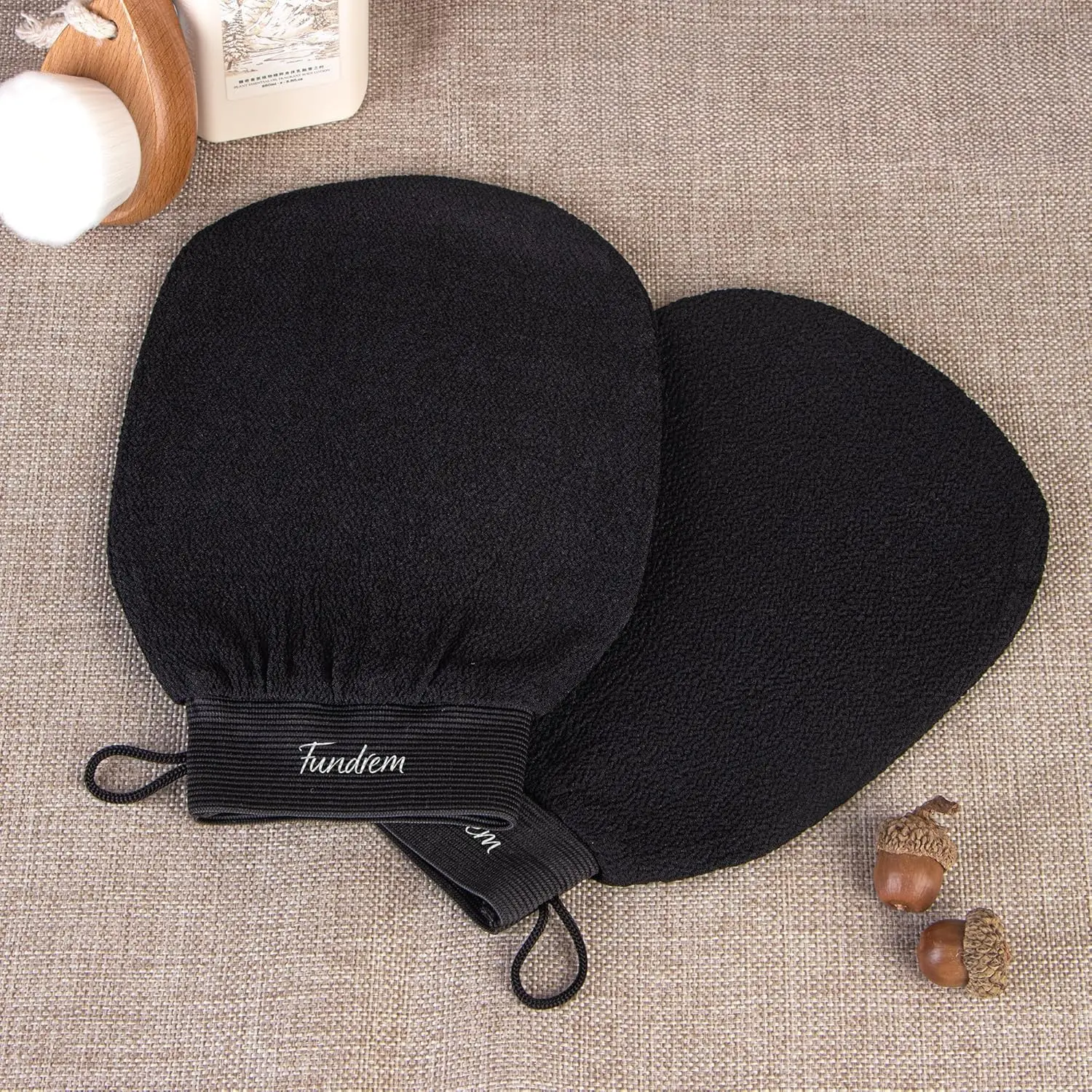 Exfoliating Gloves 2 Pcs, Korean Exfoliating Mitt, Body Scrub for Dead Skin Remover, Exfoliating Body Scrubber for Bath Shower, Body Exfoliator Scrubber, Moroccan Exfoliate Glove, Women Men (Black)