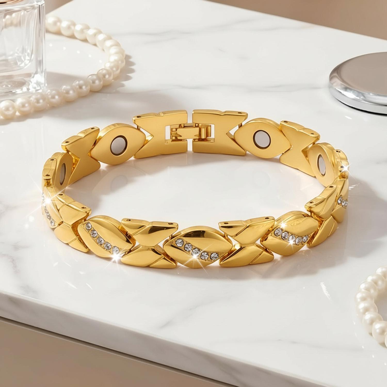 Women's leaf bracelet, pure copper magnetic bracelet with diamonds, 3500 gauss effective magnet, outdoor fun