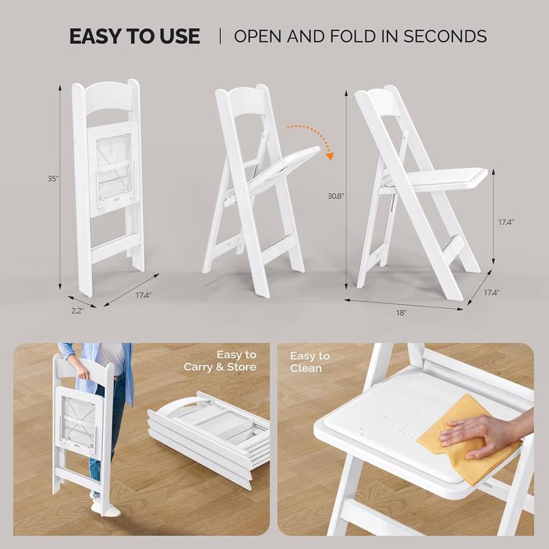 Karlhome 4PCS Resin Folding Chairs with Cushion, Foldable Plastic Chair with Comfortable Padded Seats, Perfect for Event Party Indoor Outdoor, White, 4 PC