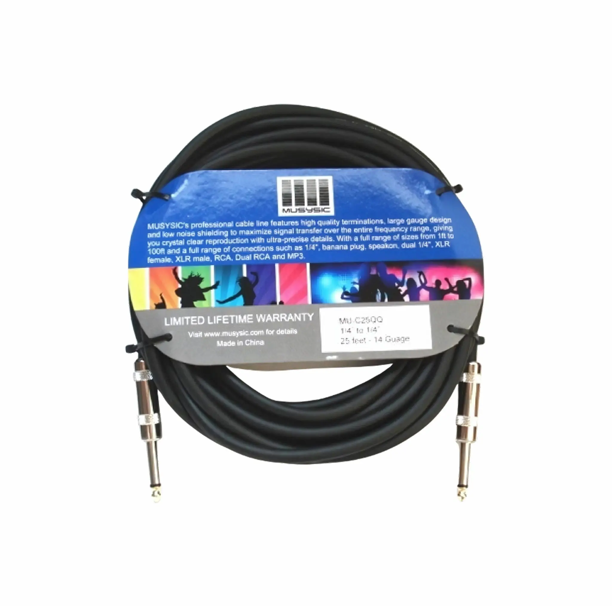MUSYSIC® MU‑C25QQ 25ft 1/4" to 1/4" 14‑Gauge Speaker Cable