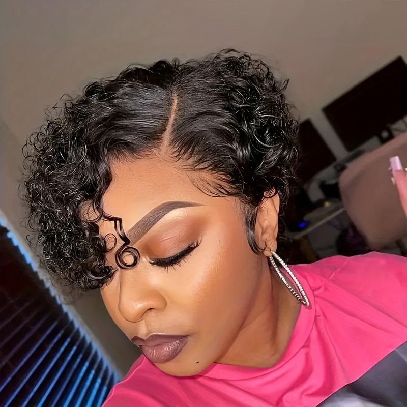 Chic Short Pixie Cut Curly Wave Wig For Women 6INCH 13X4X1 T-Part Lace Front 200% Density Remy Human Hair Natural Black Dealsforyoudays TikTokShopBlackFriday