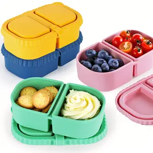MACTANO Reusable Silicone Snack Containers with Lids, 8.5 oz Double Compartment Condiment Meal Prep Control Containers Portable Small Leakproof for Office Travel Picnic