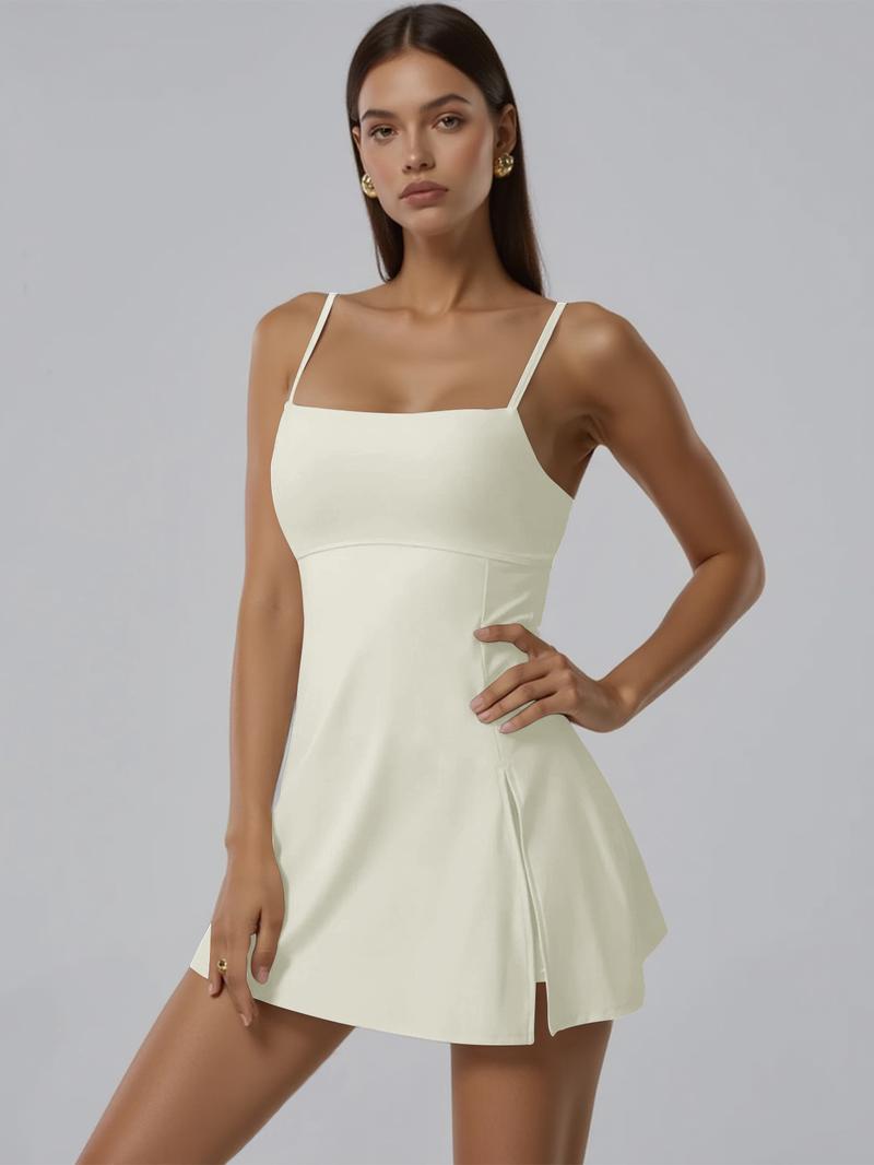Women's Sports Dress with Built-In Bra Adjustable Straps Side Slit High-Low Hem for Golf Yoga Tennis Outdoor Activewear Stretchy Fabric for Tummy Control Support Yoga Apparel