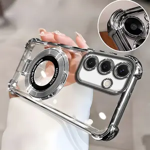 Suitable for [Galaxy S25] high-end phone case🥰, Electroplated Luxury Clear Phone Case with Ring Stand Holder 4-Corner Shockproof Camera Protective Cover 952