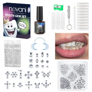 Novani Y2K Fashion 260 Pieces Crystal Tooth Gem Kit withRetainer Box & Stainless Wire Brace for Sparkling Smileand Long-Lasting Effect