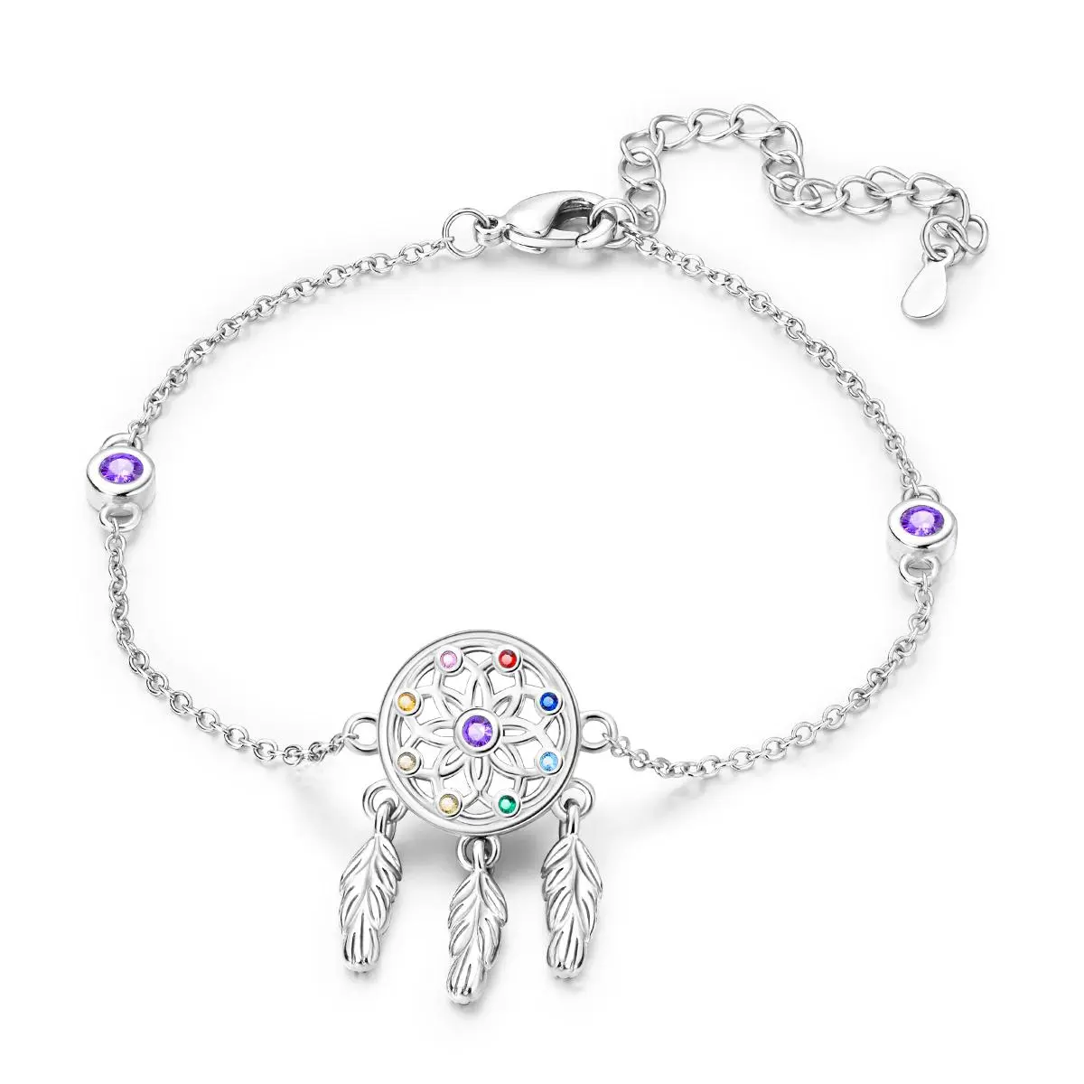MULA Dream Catcher Bracelet | Silver-plated Lucky Wishing Bracelet | Colorful Crystal Feather Pendant | Beautiful Gift to Spread Positive Energy