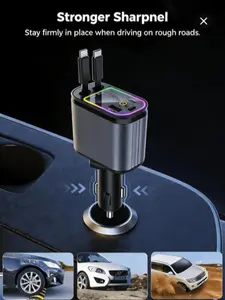 4 in 1 Car Charger with Star Projector, 66W Fast Charging USB C Car Adapter with Cable Management, LED Night Light Sky Galaxy Projector for Car Interior, Compatible with iPhone 16/15/14 Samsung All Phones