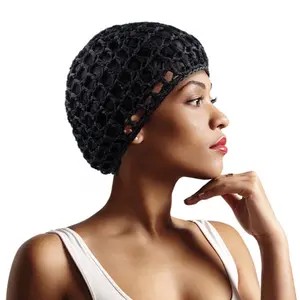 2PCSBlack Crochet Hair Net Snood for Women, Round Shape, Solid Pattern.
