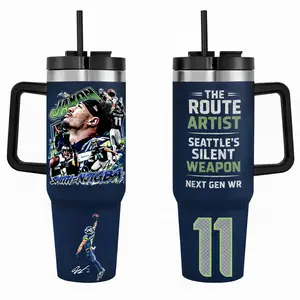 Jaxon Smith Njigba 40oz Tumbler With Handle Stainless Steel Tumbler, The JSN Tumbler, The Seattle Tumbler, Tumbler Gift, Iced Coffee Tumbler, Car Holder Tumbler, Game Day Merch, Sunday Football Merch, Football Gift