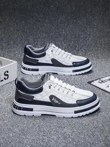 Men'S Sportive Colorblock Lace up Sneakers, Casual Comfortable Breathable Skate Shoes, Fashionable Sneakers for Daily Wear