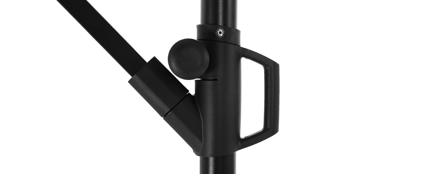 [With Base] 10ft Offset Outdoor Patio Umbrella with Base & Solar Light, Easy Tilt & Crank, Adjustable UPF 50+ UV Protection for Garden, Backyard & Poolside