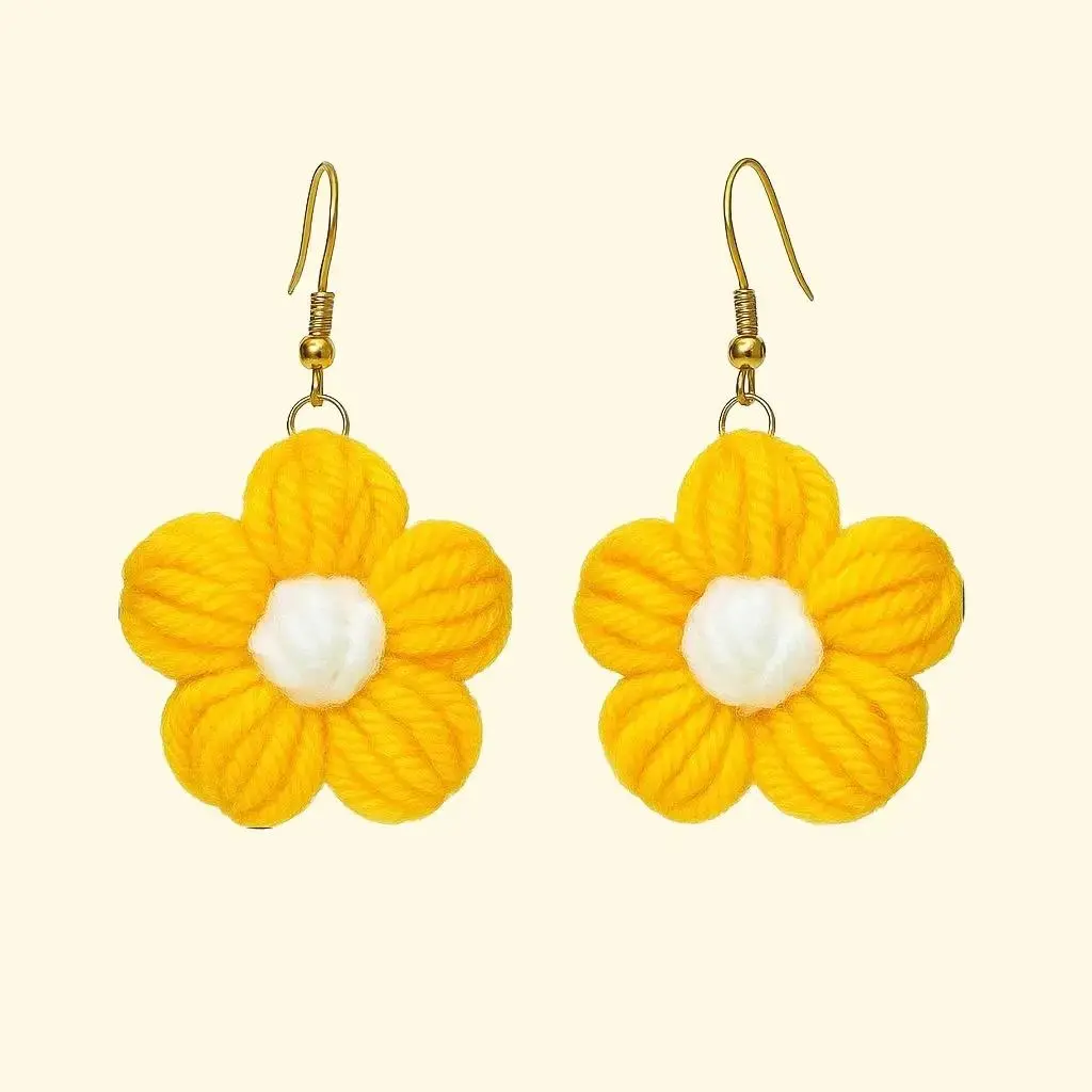 Daisy Dangles Yellows Oranges Handcrafted Crochet Flower Earrings - 1.6 Inch Diameter, Lightweight, One of a Kind, Soft Yarn, Perfect for Everyday Wear Unique Earring Design