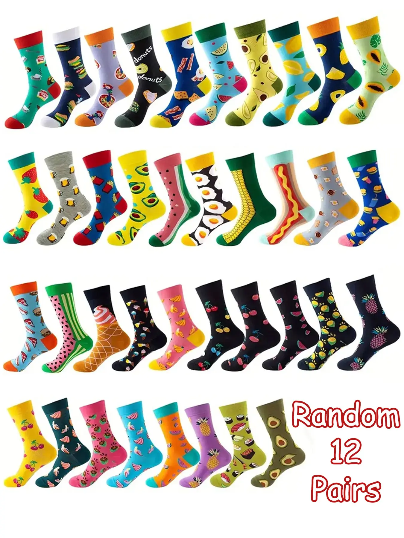 Men Women Fashion Fruit Vegetable Pattern Mid-Calf Socks, Casual Daily Socks, Spring Summer Autumn Winter Wear, Fun Designs Like Watermelon Cherry Pineapple Apple, Casual Stylish Sock Packs