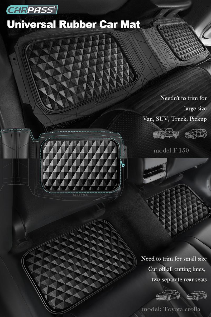 CAR PASS 3pcs Heavy Duty Rubber Car Mats, Deep Dish All-Weather Floor Mat for Car Full Set Durable Anti-Slip 3D Rhombus Waterproof Trim to fit Liner Universal Fit Automotive,Sedan,SUV,Truck Vehicle Carbon