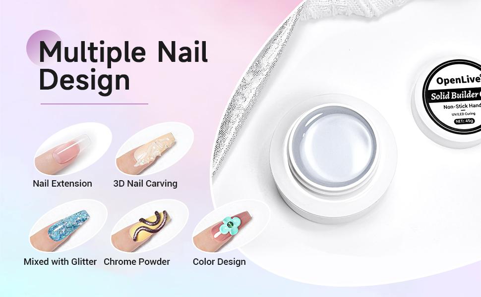 Solid Builder Gel for Nails- 45g Large Volume 3D Sculpting Gel for Nail Extension Art, Non-Sticky, U V Lamp Curing Required, Salon Home DIY Use.