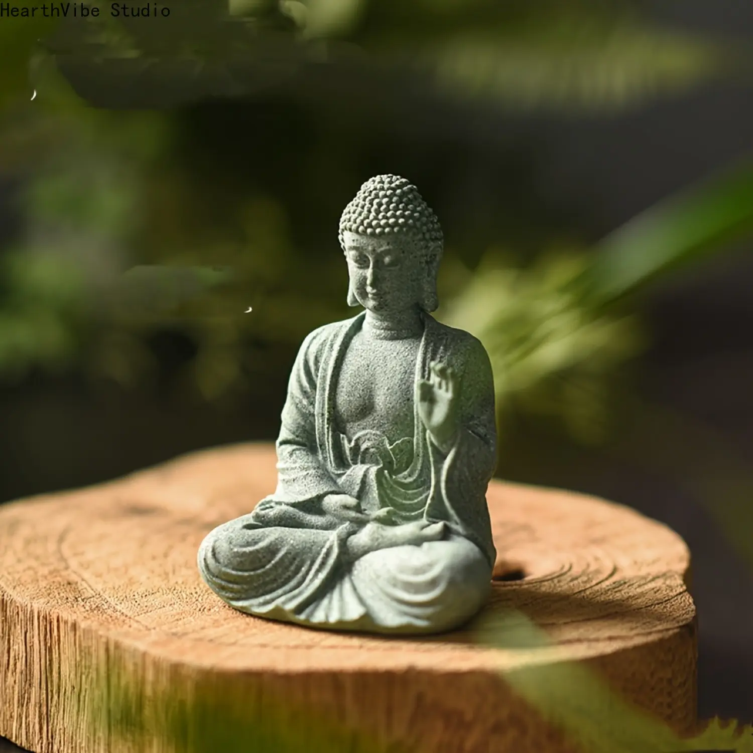 Green Sandstone Buddha Statue with Lotus Base - Religious Ornaments, Decorative Garden & Home Spiritual Decor for Sports & Outdoor Camping, Hiking Hammock Accents